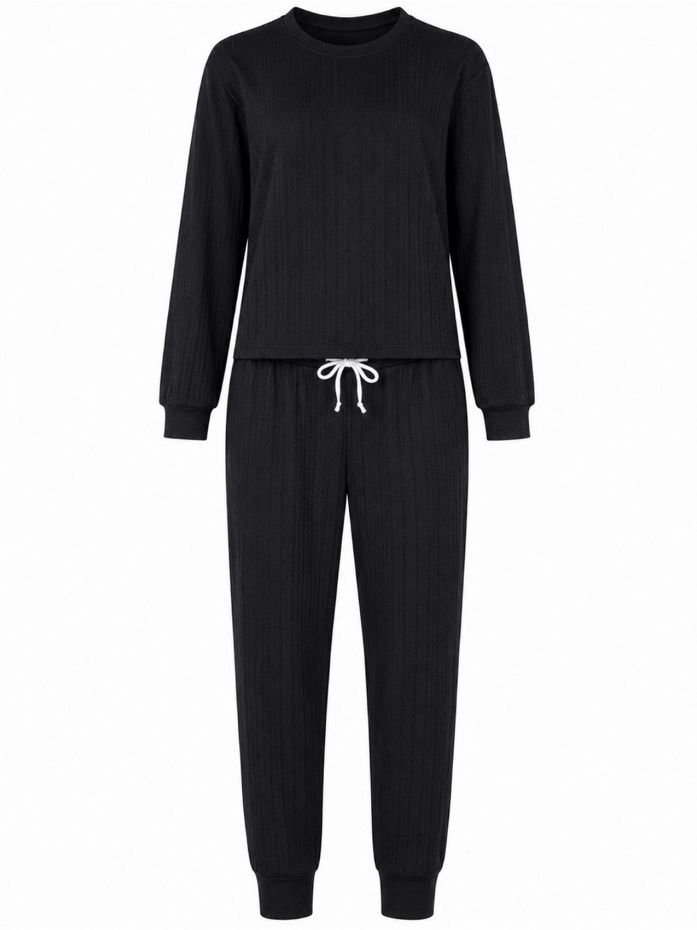 Ekouaer XL Women's Black cable Knit Jogger Pants Shirt Pajama Lounge Set- Cozy